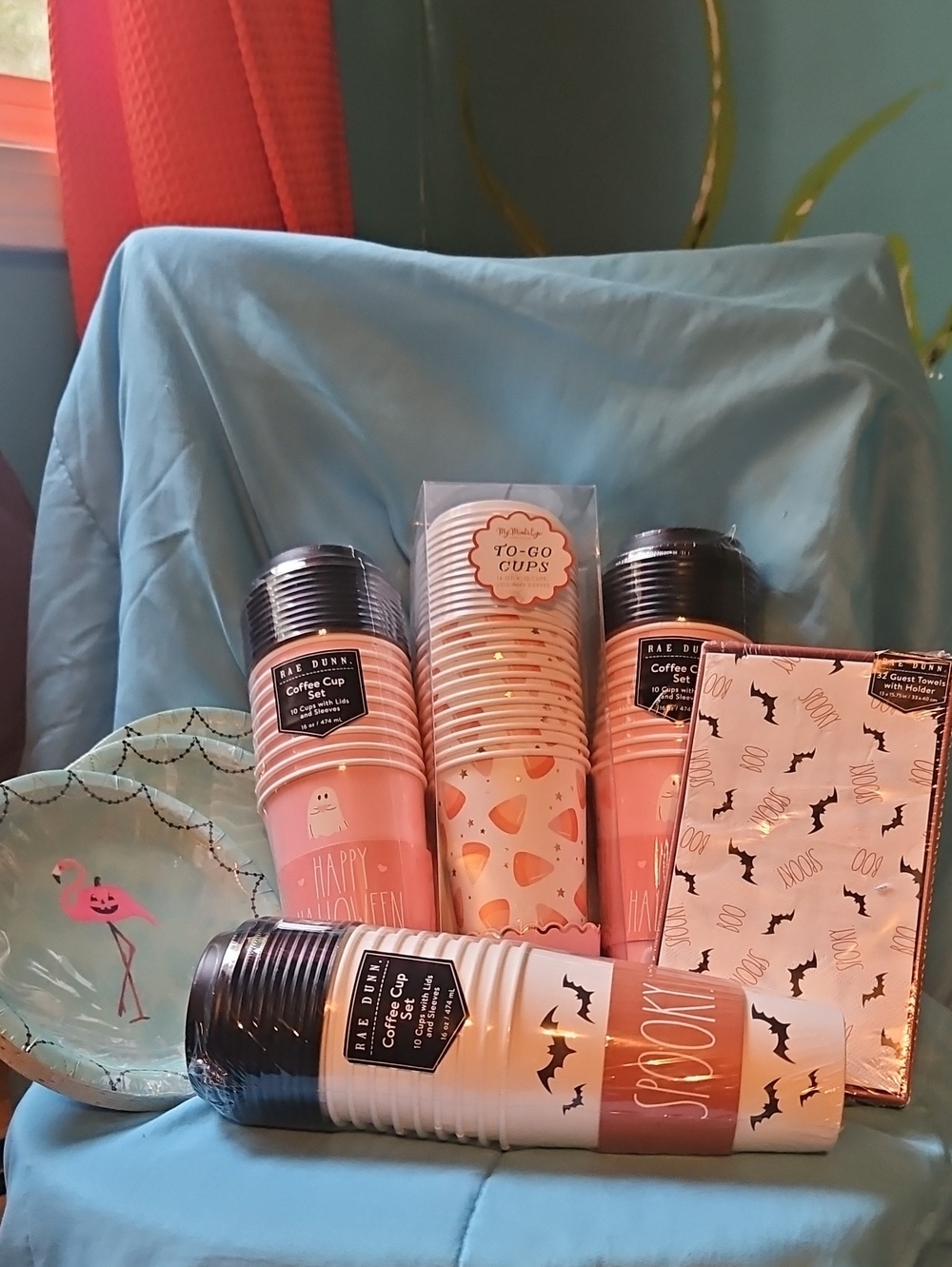 Halloween Rae Dunn Pink & White Halloween To-Go Cups Set,plates,napkins And Bag